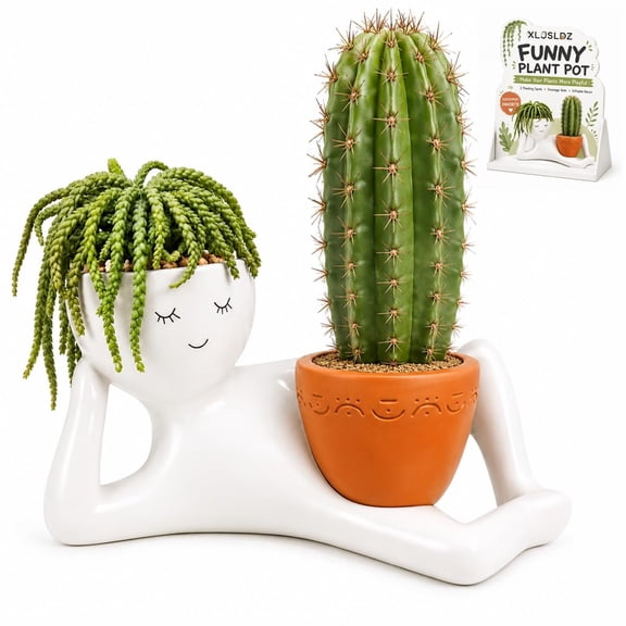 Goofy Garden Planter,Lazy Guy Planter,  Resin Succulent Cactus Planter, Cute Head Flower Pot for Indoor Outdoor Office Garden Decor Gift