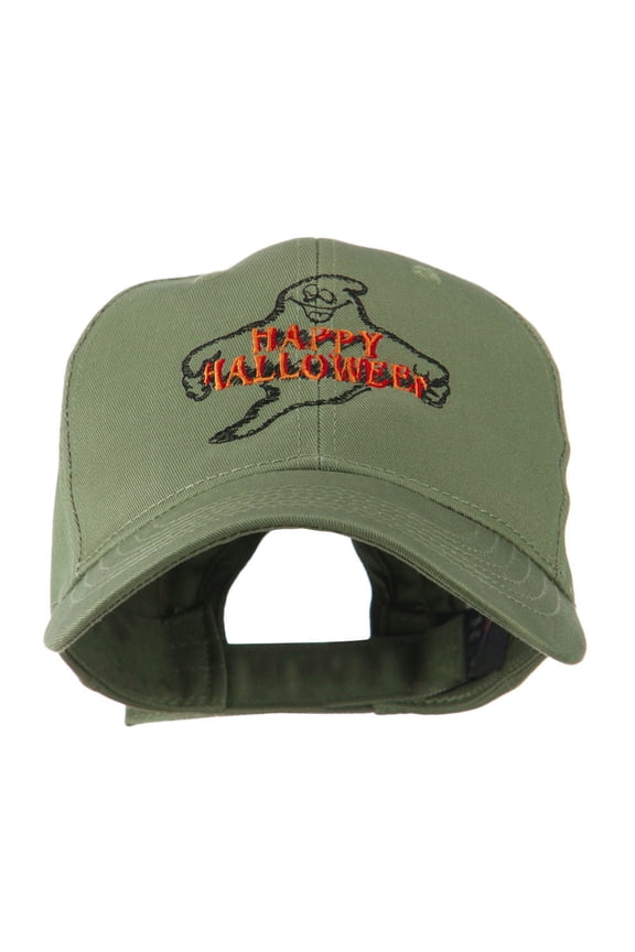 Goofy Ghost Happy Halloween Embroidered Cap - Olive OSFM