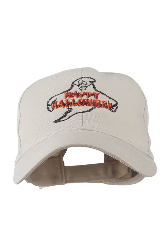 Goofy Ghost Happy Halloween Embroidered Cap - Stone OSFM