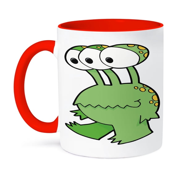 3dRose, Goofy Green Sulking Monster Cartoon, 11oz Two-Tone Red Mug