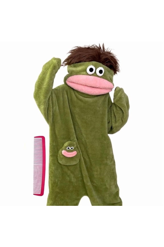 Big Mouth Monster Costume Onesie for Adults – Goofy Hooded Pajamas with Comb Prop, Baggy Fit for Halloween Size L