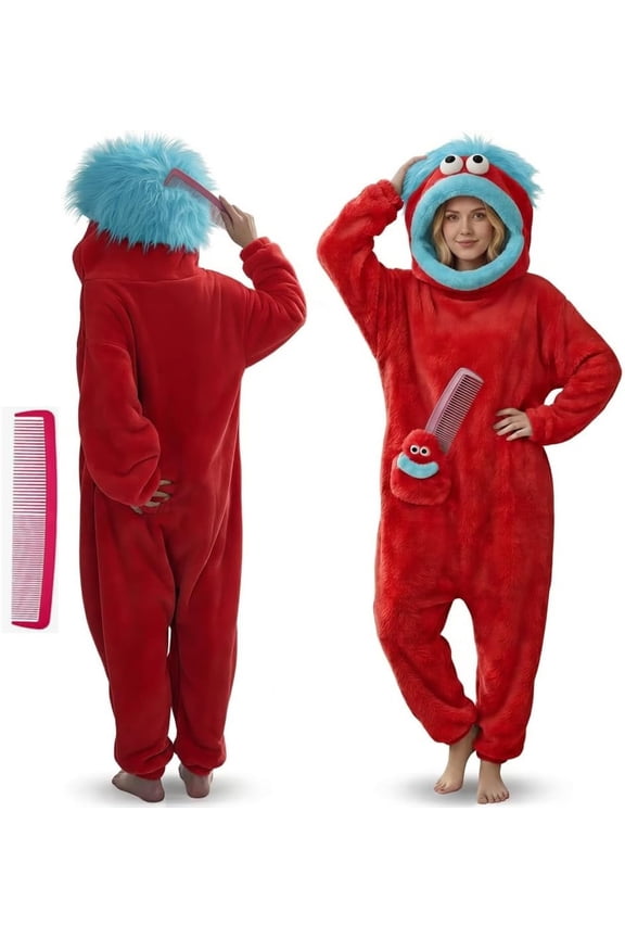 Goofy Onesie Pajamas - Big Mouth Monster Onesie, Coral Fleece Couple Loungewear, Pajama Party & Cozy Sleepwear Gift