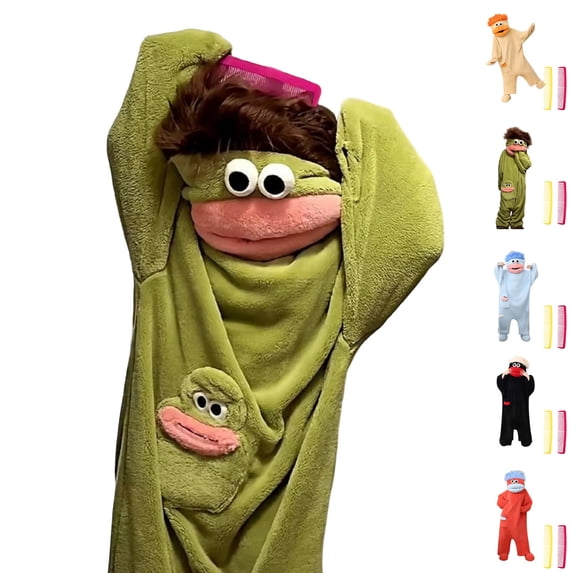 The Goofy Onesie, Silly Onesie, Funny Green Monster Hooded Fleece Pajamas, Funny Silly Onesie for Adult Add Shoes And 2PC Comb (Comb Color Random) Black XL