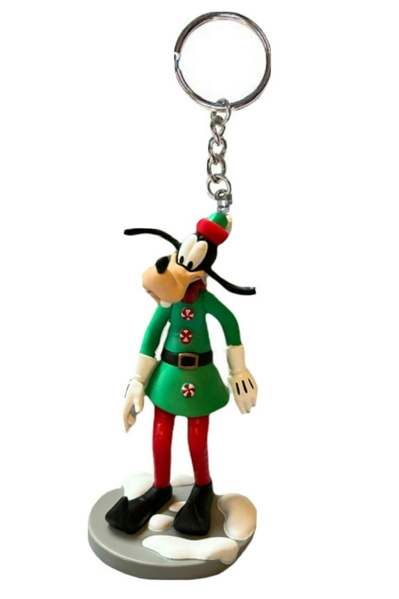 Goofy Santa Candy Cane Key Ring Keychain Holiday Attire Figure Figurine Charm 3
