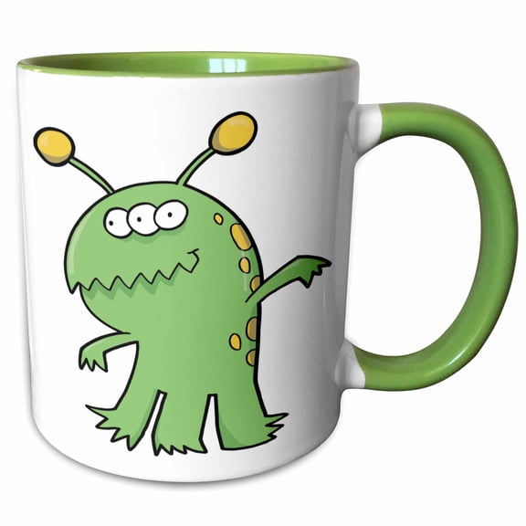 3drose, Goofy Three-eyed Green Monster Cartoon, 15oz Two-tone Green Mug