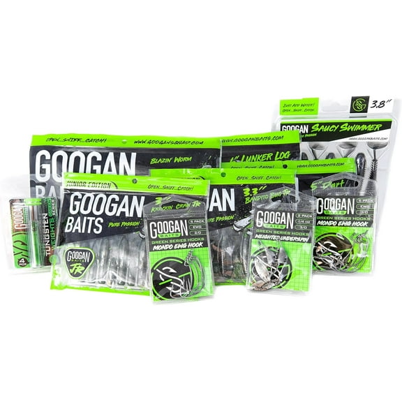 Googan Baits Weekend Fishing Bundle Soft Plastic Lure & Tackle Box Kit with Swim Baits, Hooks & Accessories Ideal for Bass Fishing with Enhanced Sensitivity