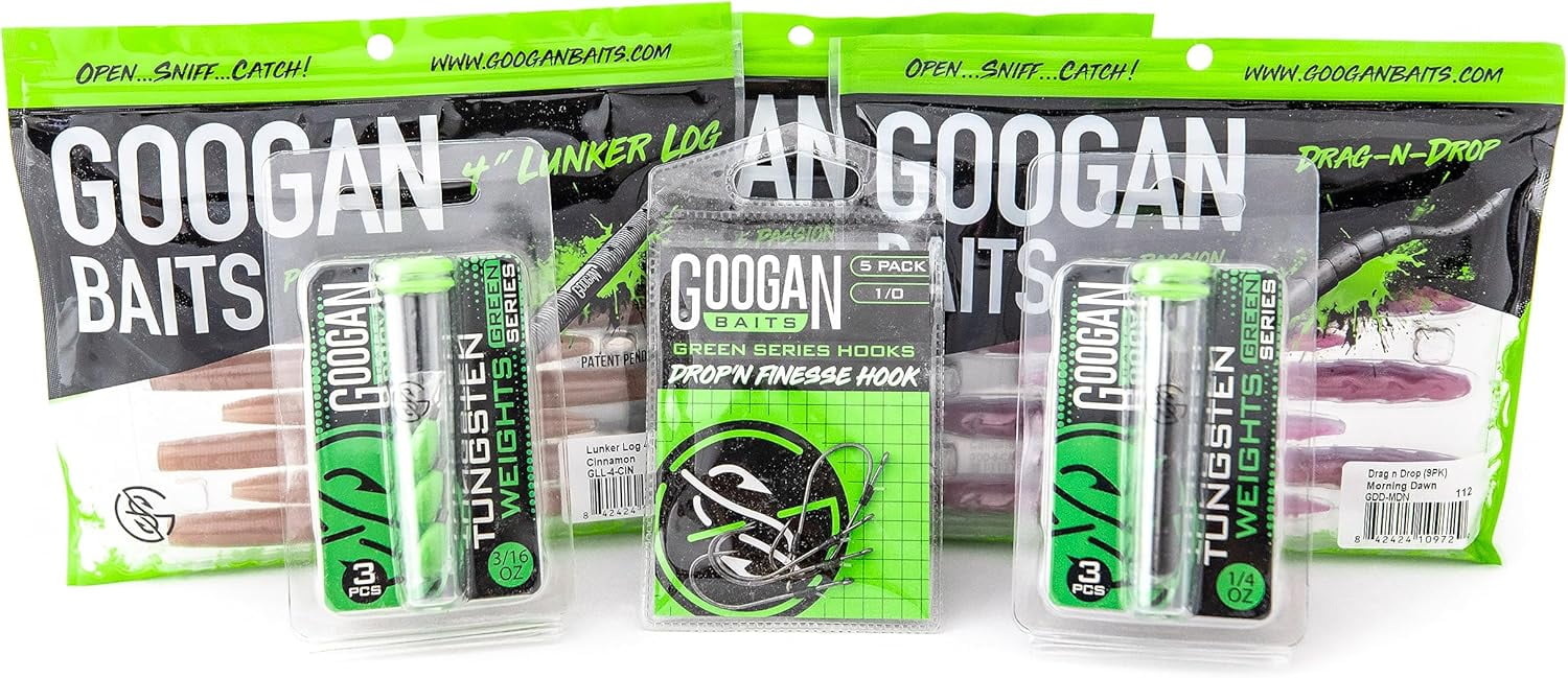 Googan Squad Dropshot Bundle: Complete Bass Fishing Gear with Soft Bait Lures, Hooks, Weights - Ideal for Bass Fishing and Tackle Box Essentials