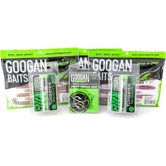 Googan Squad Dropshot Bundle: Complete Bass Fishing Gear with Soft Bait Lures, Hooks, Weights - Ideal for Bass Fishing and Tackle Box Essentials