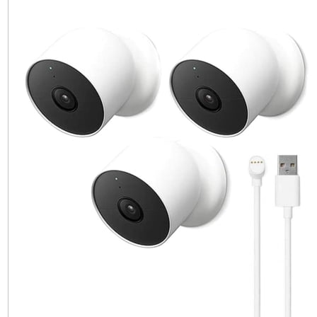 Google Nest Cam Outdoor or Indoor/Battery - 2nd Generation (3 Pack) + Extra Replacement Cable