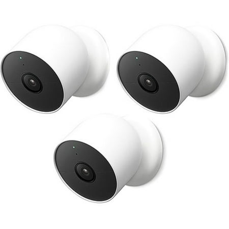 Google - Nest Cam 3 Pack Indoor/Outdoor Wire Free Security Cameras - Snow