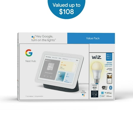 Google Nest Hub (Gen 2) Smart Home Display - Wiz Smart Wi-Fi Connected LED Light Bulb - Charcoal