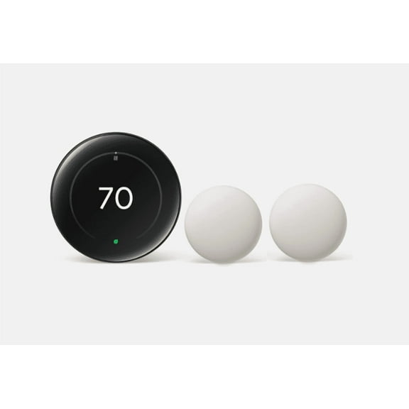 Google Nest Learning 4th Gen learning Thermostat With 2 Pack Google Nest Temperature Sensor 2nd Gen - Polished Obsidian - GA05557-US