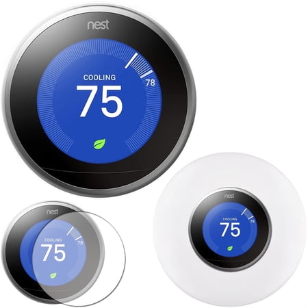 Google Nest Learning Smart Thermostat - 3rd Generation - Stainless Steel T3007ES Bundle with Deco Essentials Wall Mount Plate Cover + Screen Protector Kit for Google Nest Thermostat