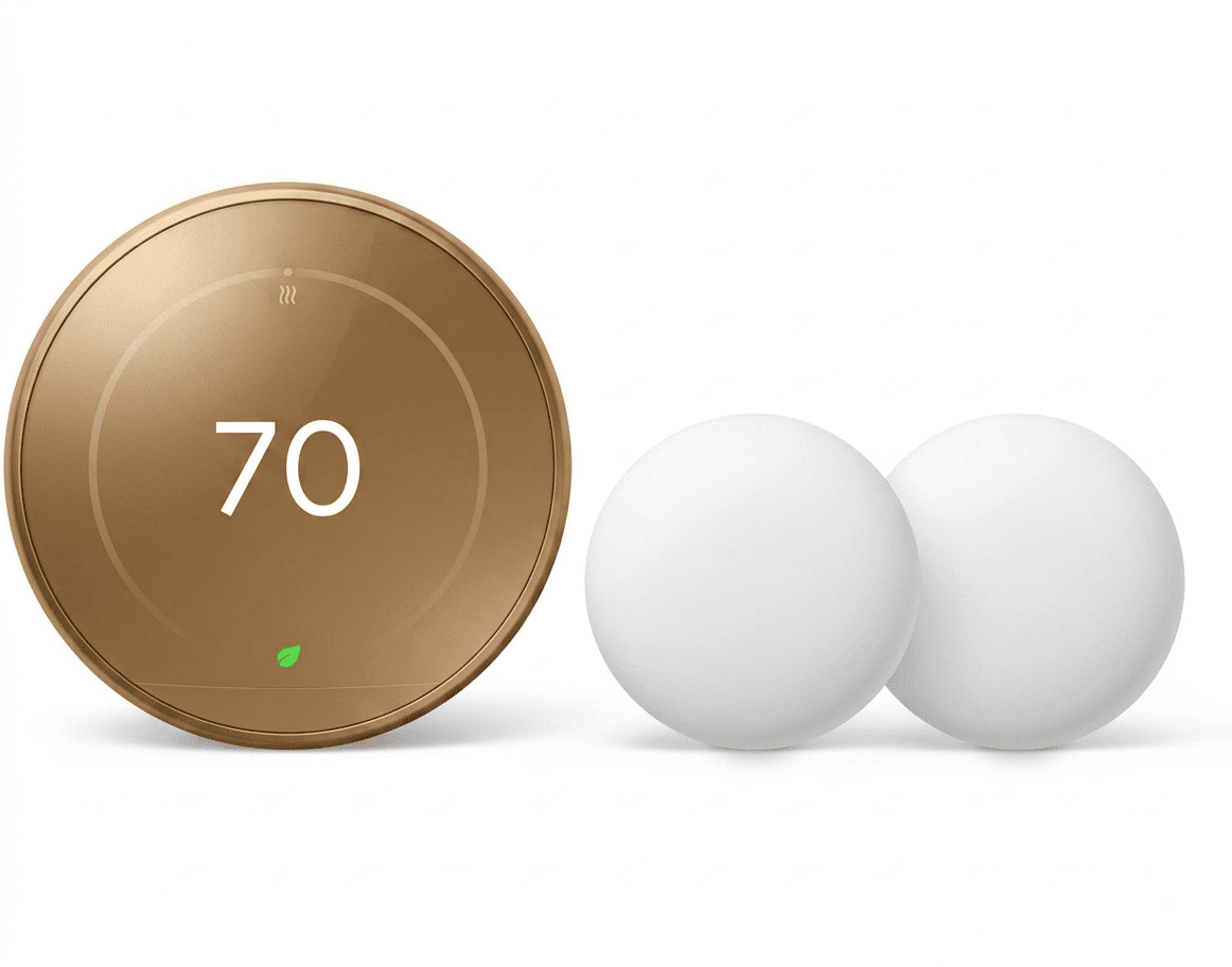 Google Nest Learning Thermostat (4th Gen, 2024) with 2 Temperature Sensors (2nd Gen) - Polished Gold