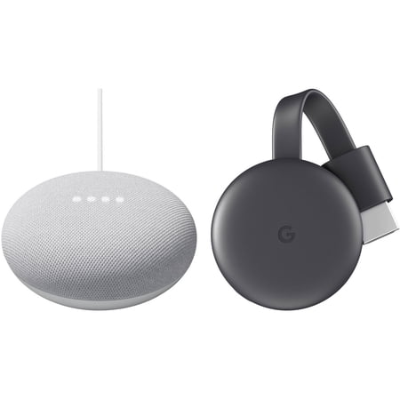 Google Nest Mini 2nd Generation Chalk (Bluetooth Speaker) Chromecast 3rd Gen - Value Bundle