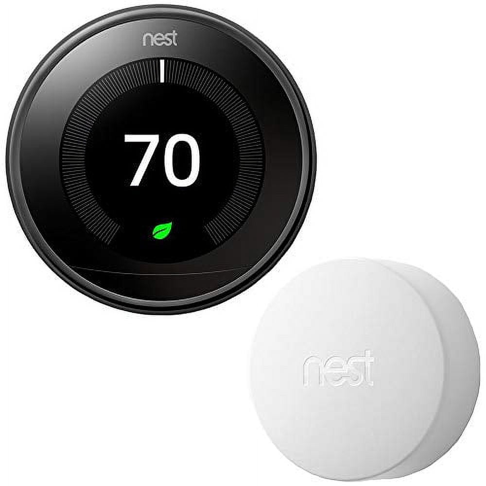 Google Nest Smart Stainless Steel Round Black Learning Thermostat, 2 Pieces