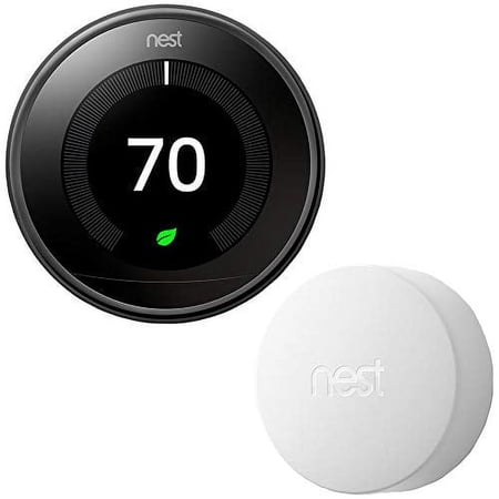 Google Nest Smart Stainless Steel Round Black Learning Thermostat, 2 Pieces