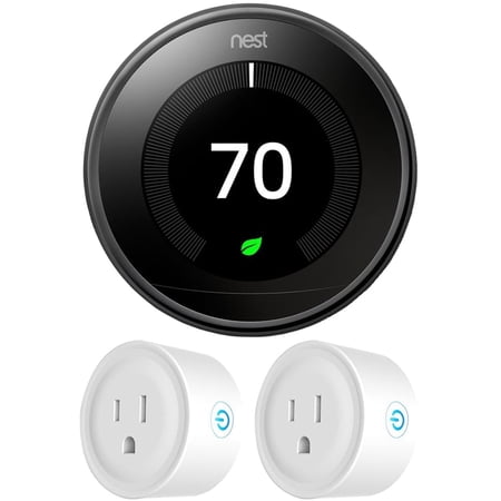 Google Nest T3018US Learning Thermostat 3rd Gen Smart Thermostat, Mirror Black Bundle with 2-Pack Deco Gear WiFi Smart Plug