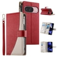 thumbnail image 1 of For Google Pixel 10 / 10 Pro 6.3" Splicing Multi Card Slots/Pocket Zipper Wallet Strong Magnetic Attachment/Closure,  PU Leather Flip Wallet Case With Hanging Rope,Red,For Pixel 10 / 10 Pro, 1 of 6