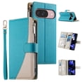 thumbnail image 1 of For Google Pixel 10 / 10 Pro 6.3" Splicing Multi Card Slots/Pocket Zipper Wallet Strong Magnetic Attachment/Closure,  PU Leather Flip Wallet Case With Hanging Rope,Blue,For Pixel 10 / 10 Pro, 1 of 6