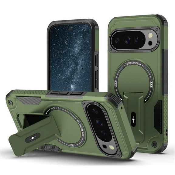 for Google Pixel 10 / 10 Pro 6.3-inch Case [Compatible with MagSafe] Built in Invisible Stand, Military Grade Shockproof Soft TPU Protective Cover Case,Green,For Pixel 10 / 10 Pro