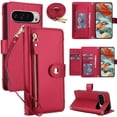 thumbnail image 1 of For Google Pixel 10 / 10 Pro 6.3-inch RFID Blocking Protective Purse Wallet Case For Women Men Multi-Card Slots Zipper Pocket Detachable Shoulder Strap And Wrist Strap,Shockproof Phone Case,Red, 1 of 8