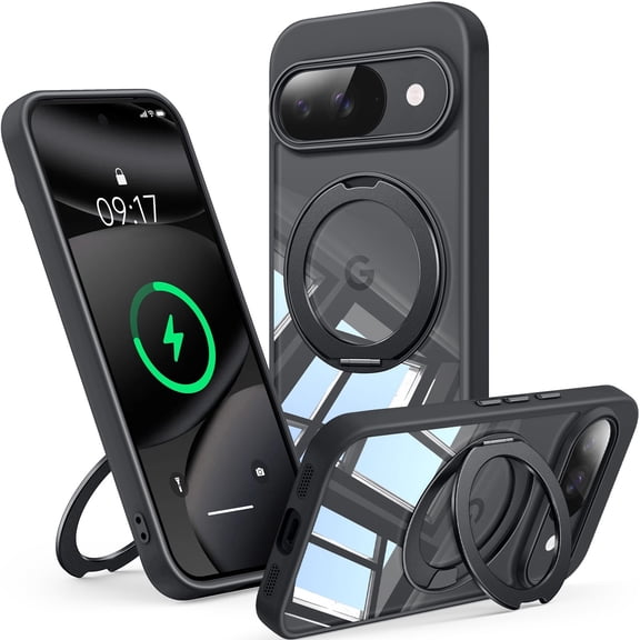 JETeacka for Google Pixel 10 Case 360° Rotatable Stand, Pixel 10 Pro Magnetic Case Shockproof Lens Protection Anti-Yellowing, Black