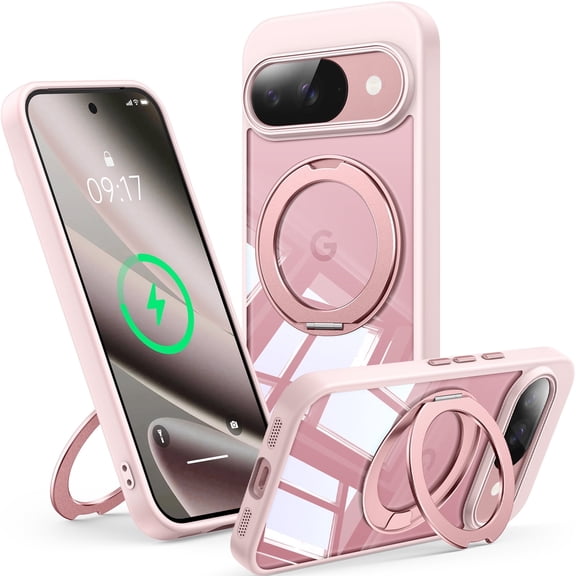 JETeacka for Google Pixel 10 Pro Case 360° Rotatable Stand, Pixel 10 Magnetic Case Shockproof Lens Protection Anti-Yellowing, Pink