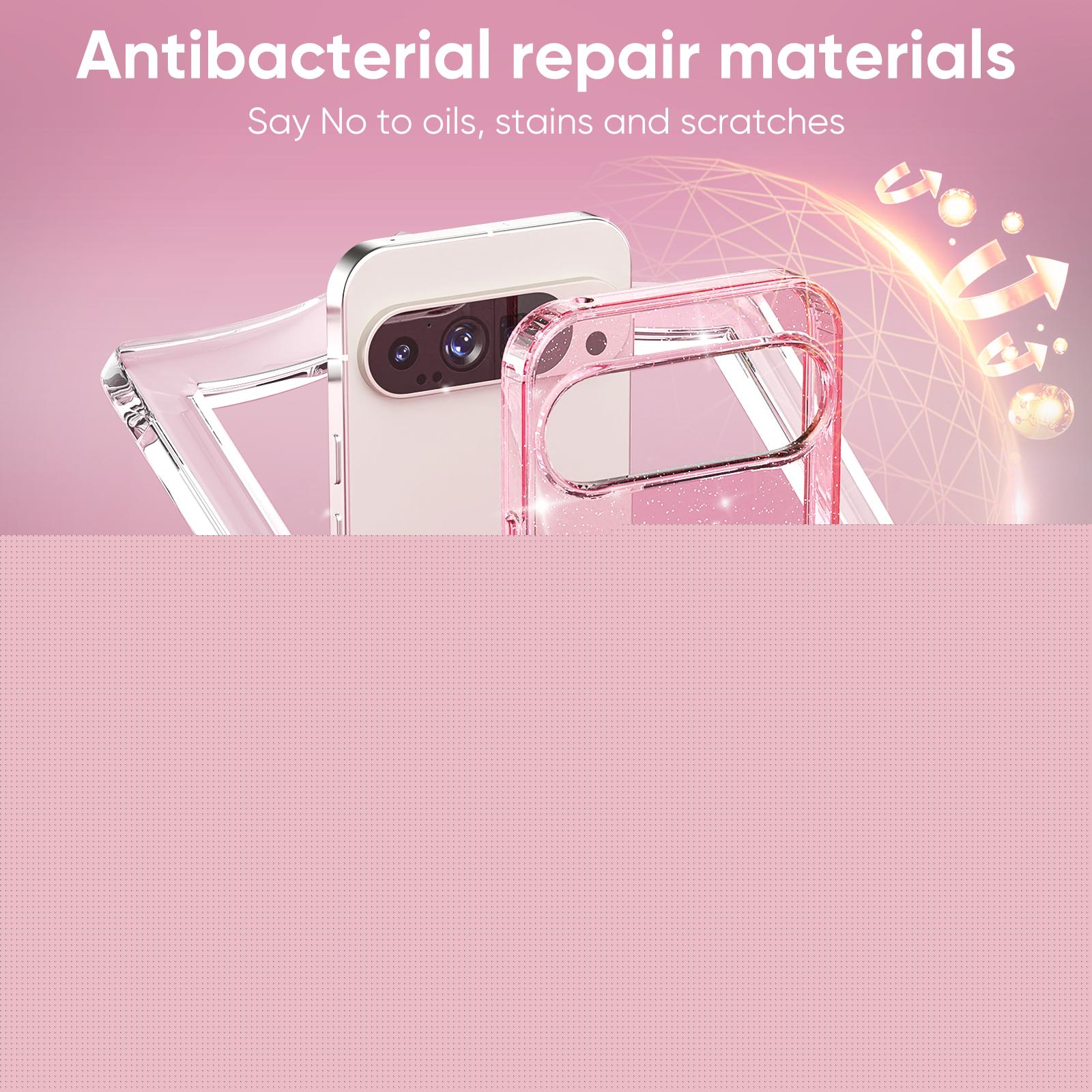 for Google Pixel 10 /10 Pro Case Bling Sparkle Clear Military Grade Drop Protection Anti Yellowing Glitter Cell Phone Cover - Rugged Shockproof Protective Transparent Cases for Women Girls,Pink