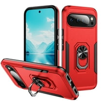 for Google Pixel 10 /10 Pro Case, Slim Fit Military Grade Drop Tested Dual Layer Shockproof Case with 360 Ring Holder Kickstand Protective Rugged Car Magnetic Non-Slip Phone Case,Red Black