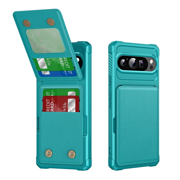 for Google Pixel 10 /10 Pro Case Wallet Credit Card Holder, Back Pocket Flip Kickstand Phone Cover Premium PU Leather TPU Bumper Anti-Scratch Shockproof Protective Rugged Shell, Green