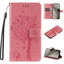 for Google Pixel 10 / 10 Pro Case Wallet for Women, Flip Folio Cover with Embossed PU Leather Stand Credit Card Holder Magnetic Wrist Strap Protective Case for Google Pixel 10 / 10 Pro, Pink