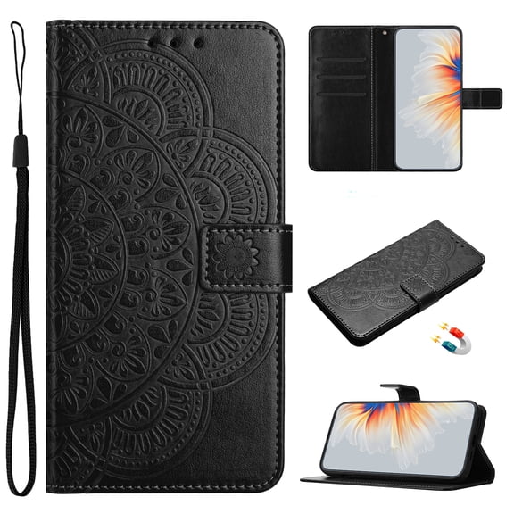 for Google Pixel 10/10 Pro Floral Embossed Wallet Flip Case, with Card Slots Wrist Strap Kickstand Shockproof Full Body Protection Fashion Magnetic Closure Cover for Google Pixel 10/10 Pro, Black