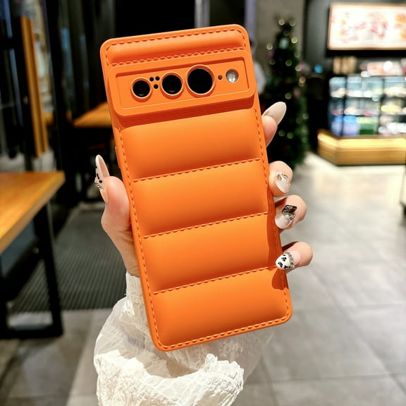 for Google Pixel 10 /10 Pro Down Jacket Case, Fashion Shockproof Liquid Silicone Puffer Cover, Corners Portection Soft Flexible TPU Phone Case for Google Pixel 10 /10 Pro, Orange