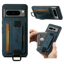 for Google Pixel 10 /10 Pro PU Leather Card Slots Back Case, Classic Wristband Kickstand Finger Ring Shockproof Protective TPU Frame Phone Case for Google Pixel 10 /10 Pro Women Men Boys Girls, Blue
