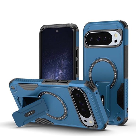 for Google Pixel 10 /10 Pro Phone Case with Adjustable Kickstand,Compatible with Mag-Safe Shockproof Anti-fall Bumper Cases Heavy-Duty Rugged Magnetic Protective Phone Case Cover,Darkblue