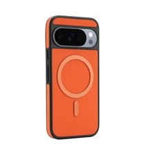 For Google Pixel 10 /10 Pro Phone Case,Fiber Pattern PU Leather Back,Compatible with Mag-Safe,Shockproof & Anti-scratch,Ultra Slim Anti-fall Drop Protection,PC   TPU Hybrid Durable Phone Case,Orange
