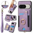 thumbnail image 1 of for Google Pixel 10 / 10 Pro Phone Case Wallet with Card Holder,PU Leather Flip Folio Case,RFID Blocking Ring Holder Kickstand Wrist Strap Magnetic Protective Women Men Cover,Purple, 1 of 12