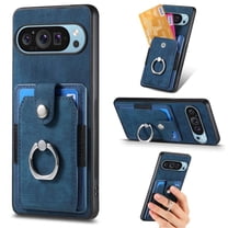 For Google Pixel 10 / 10 Pro Phone Case Wallet with Card Holder,PU Leather Metal Ring Buckle Holder Kickstand  Women Men Magnetic Cover,Blue,For Pixel 10 / 10 Pro