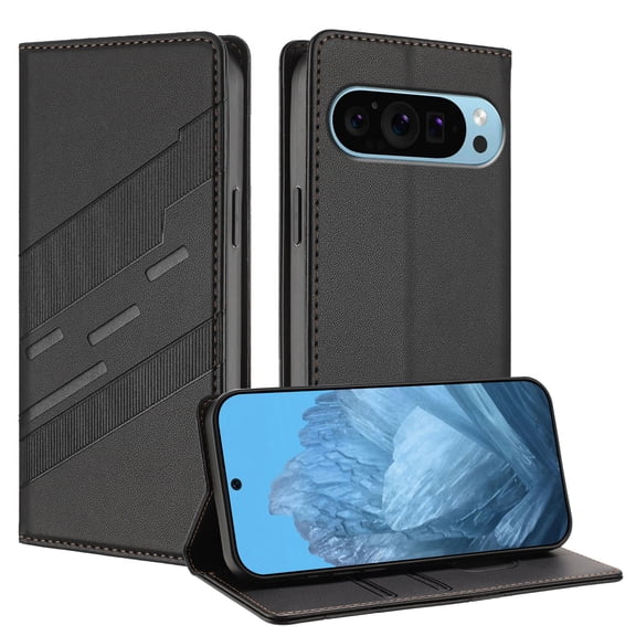 for Google Pixel 10 /10 Pro Wallet Case with 2 Card Slots & Cash Pocket, Premium PU Leather Classic Kickstand Full Body Protective Ultra Slim Shockproof Folio Flip Case for Women and Men, Black