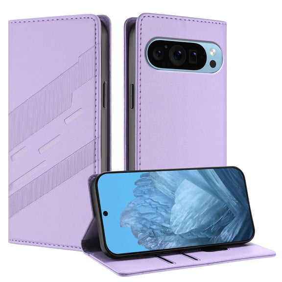 for Google Pixel 10 /10 Pro Wallet Case with 2 Card Slots & Cash Pocket, Premium PU Leather Classic Kickstand Full Body Protective Ultra Slim Shockproof Folio Flip Case for Women and Men, Purple