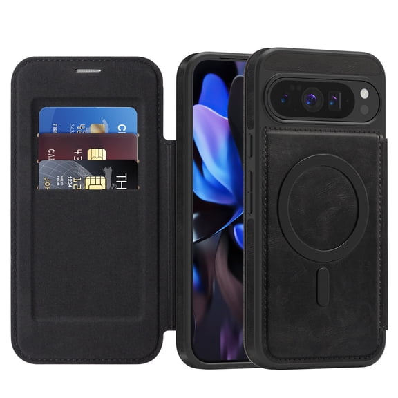 for Google Pixel 10/10 Pro Wallet Case, Compatible with MagSafe, Support Wireless Charging, Slim Fit Premium PU Leather Flip Folio Cover with Card Slots Case Wallet for Google Pixel 10/10 Pro - Black
