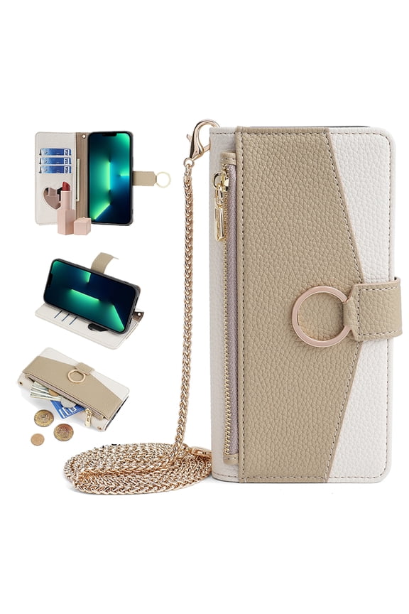 for Google Pixel 10 /10 Pro Wallet Case, Crossbody Zipper Purse Handbag Wristlet, RFID Blocking Card Holders, Kickstand Magnetic Metal Clasp Flip Leather Cover For Google Pixel 10 /10 Pro, White