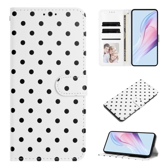 for Google Pixel 10/10 Pro Wallet Case, PU Leather + TPU Phone Cover with Wave Point Pattern, 3 Card Slots & Cash Pocket Kickstand Magnetic Clasp Full Body Protection Girls Boys Phone Cover, White