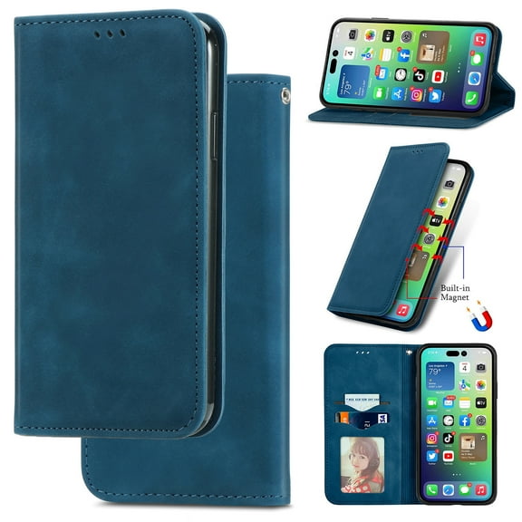 For Google Pixel 10 /10 Pro Wallet Case with [RFID Blocking] Credit Card Slot Stand Magnetic Closure Premium PU Leather Retro Classic Flip Kickstand Shockproof TPU Shell,Blue