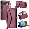 thumbnail image 1 of For Google Pixel 10/10 Pro Wallet Phone Case-PU Leather Flip Cover with 3 Credit Card Slots,Hidden buckle Pocket & Detachable Shoulder Strap and Wrist Strap,Shockproof,Wine red,For Pixel 10/10 Pro, 1 of 11