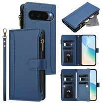 For Google Pixel 10 5G Wallet Phone Case-PU Leather Magnetic Flip Cover with 9 Credit Card Slots,Zipper Pocket & Detachable Wrist Strap,Shockproof,Dark Blue,For Google Pixel 10 5G
