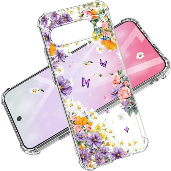 for Google Pixel 10 Case Camera Lens Protector, [Flowers Slim]+[Anti-Drop Shockproof Protective] Soft TPU Women Stylish Pixel 10 Phone Covers 6.3 Inch