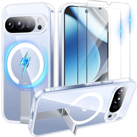 for Google Pixel 10 Case,Magnetic Wireless Charging,Invisible Adjustable Kickstand,Military Grade Protection Clear Matte Cover for Pixel 10 Pro 6.3"(Clear)