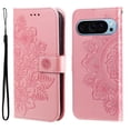 thumbnail image 1 of For Google Pixel 10/Pixel 10 Pro 6.3" Seven Petal Flower Embossed Strong Magnetic Attachment/Closure, Card Slots/Pocket, PU Leather Flip Wallet Case With Hanging Rope,Pink, 1 of 8